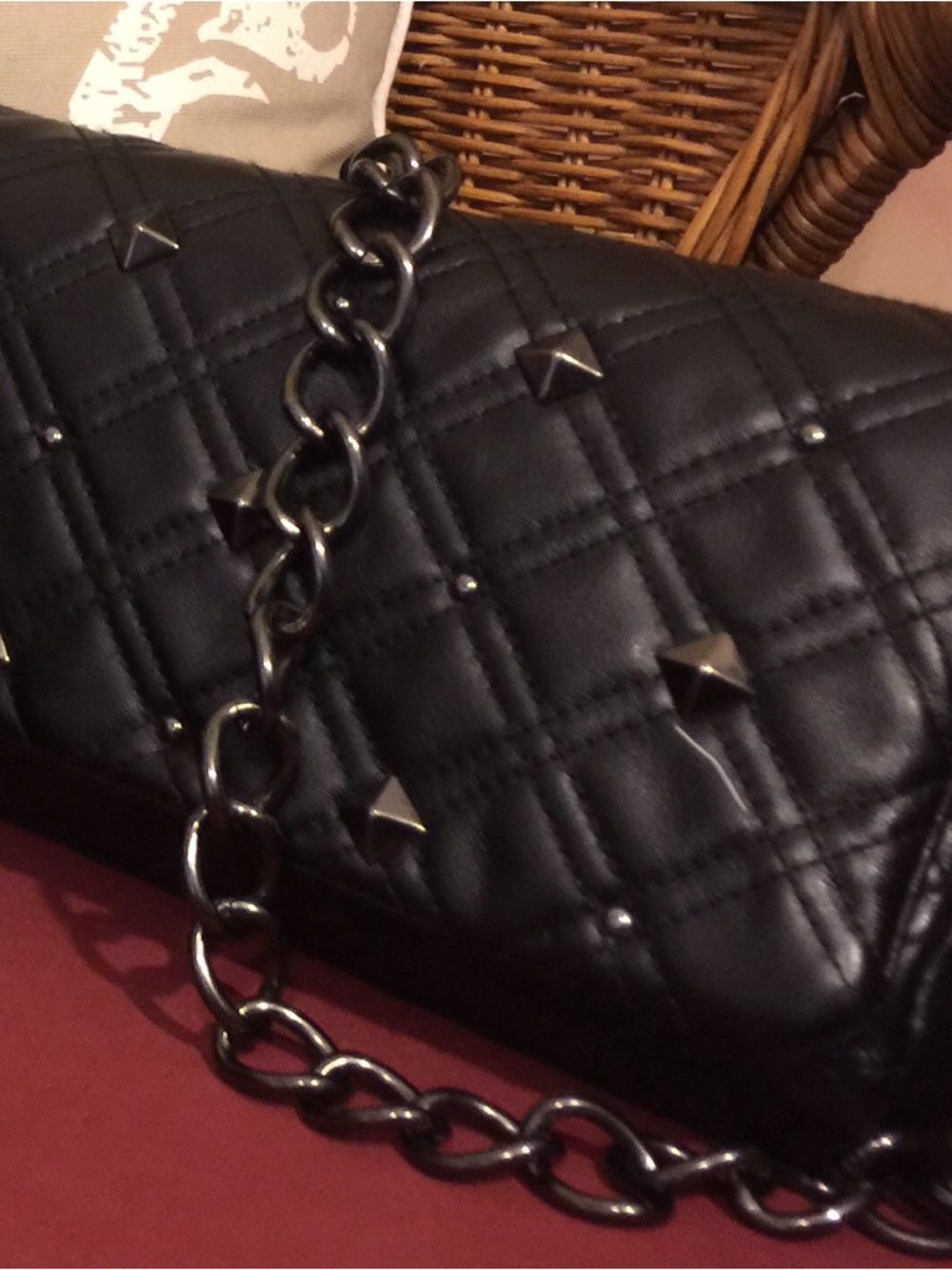 Quilted Black Studded Chain Shoulder Bag